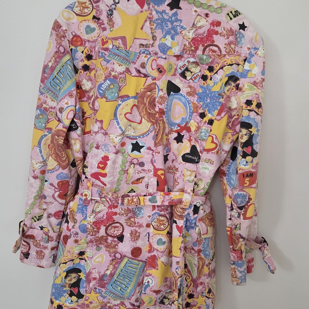 Vintage Fiorucci Angels Pop Art Trench Coat – Y2K Graphic Print – Hearts Roses - Picture 6 of 9